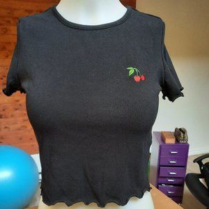 NWOT Black Crop Top w/ Cherry